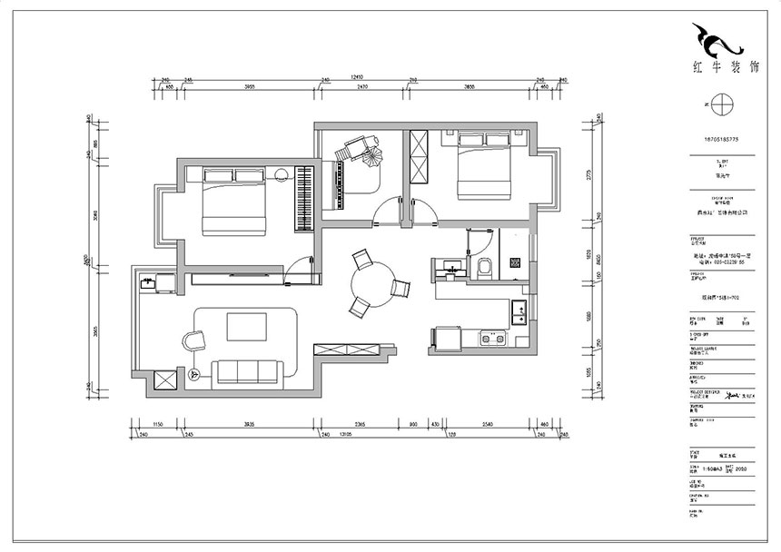朱明琪_双和园15-1-702-95㎡-简美风格_3室2厅1卫(老房装修)_成品家¥128088_全包13万00_02平面布置图