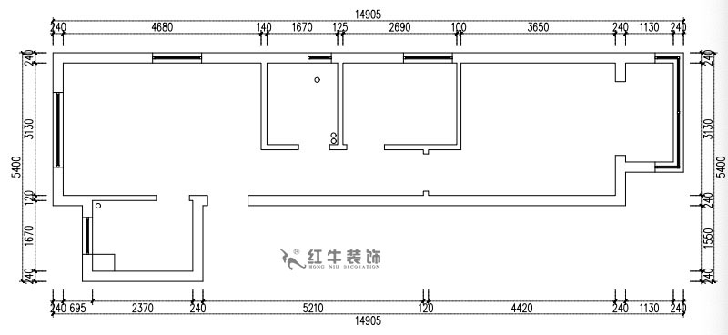 张桐玮|紫杨佳园29-2101-59㎡-现代简约风格|2室1厅1卫|新房装修|定制家¥89500|全包10万|00_01原始结构图
