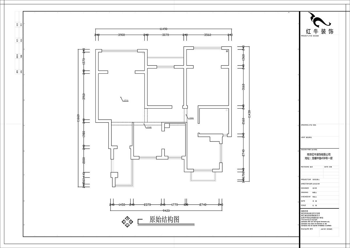张智猿|弘阳上院19-504-110㎡-现代风格|3室2厅1卫|新房装修|定制家¥100902|全包14万|00_01原始结构图