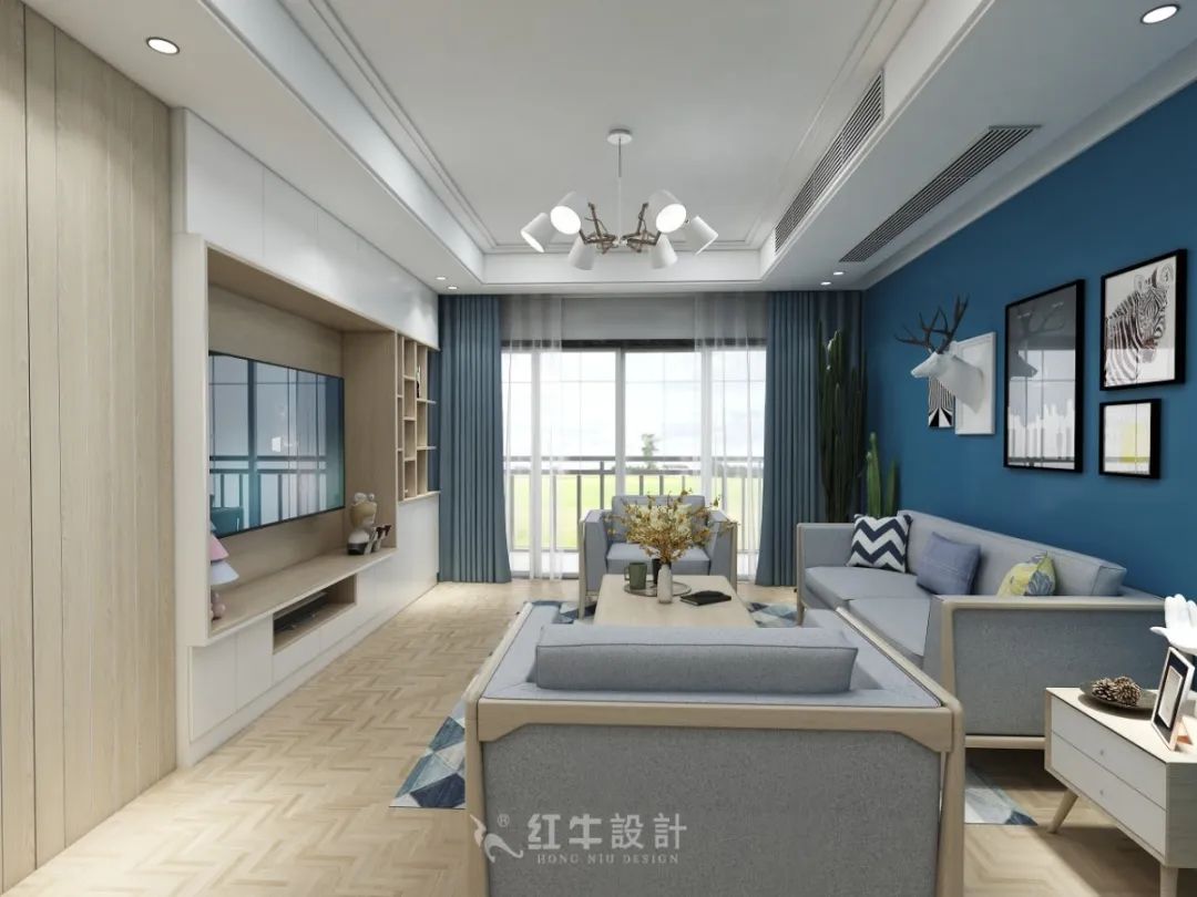 余玮_摩登7娱乐设计--中垠紫金官邸140㎡(G户型)北欧风格06效果图欣赏_客厅