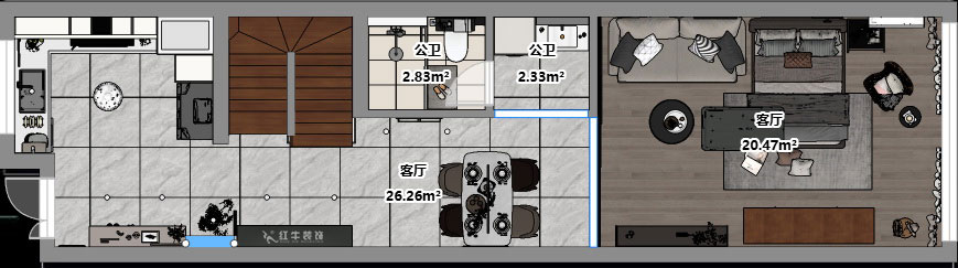 吴波|锦虹美苑15-802-65㎡-现代风格|2室1厅1卫|旧房装修|定制家|全包10万|00_03平面彩图