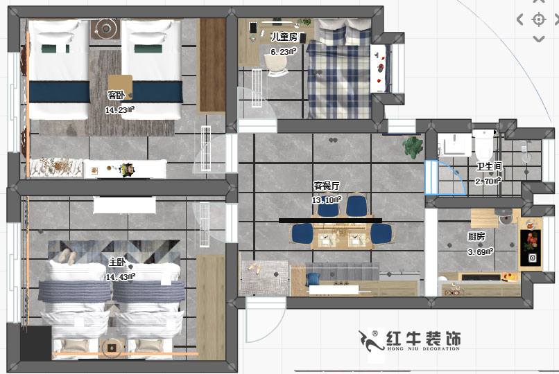 仇美蓉_苜蓿园大街1号49-106(苜蓿园东街1号49-106)-70㎡-北欧风格_彩平图
