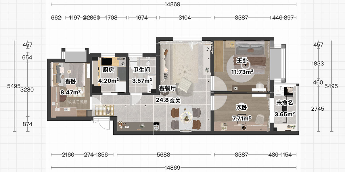顾娟|观泓雅苑b3-801-85㎡-现代简约风格|3室2厅1卫|旧房装修|定制家|全包12