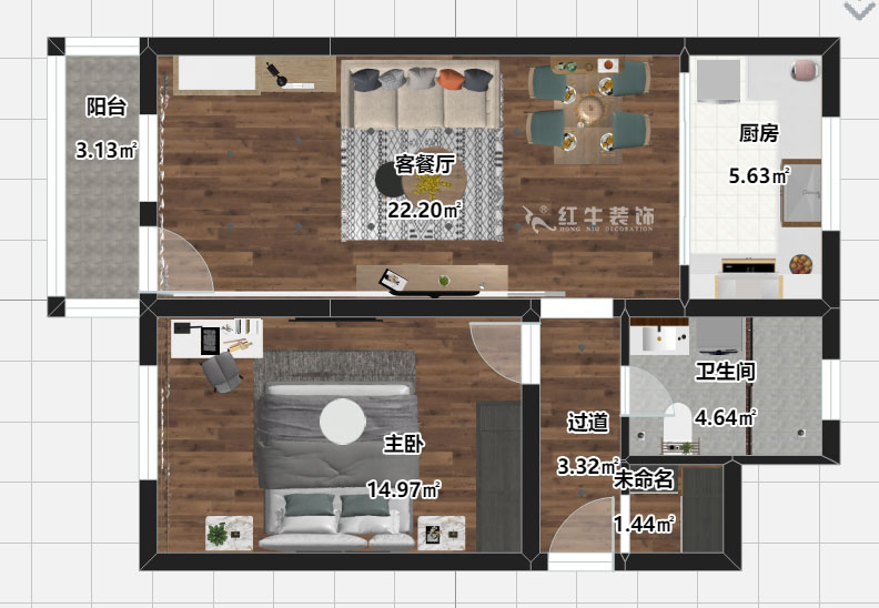 刘晓芳|长白街2号1-506-64㎡-现代风格|2室2厅1卫|老房装修|定制家¥105600|全包10