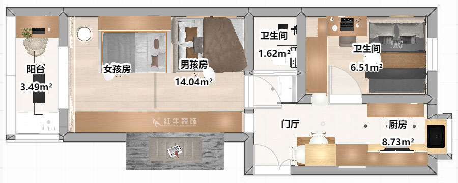 刘晓芳|三条巷110-210-45㎡-现代风格|2室1厅1卫|二手房装修|定制家|全包8