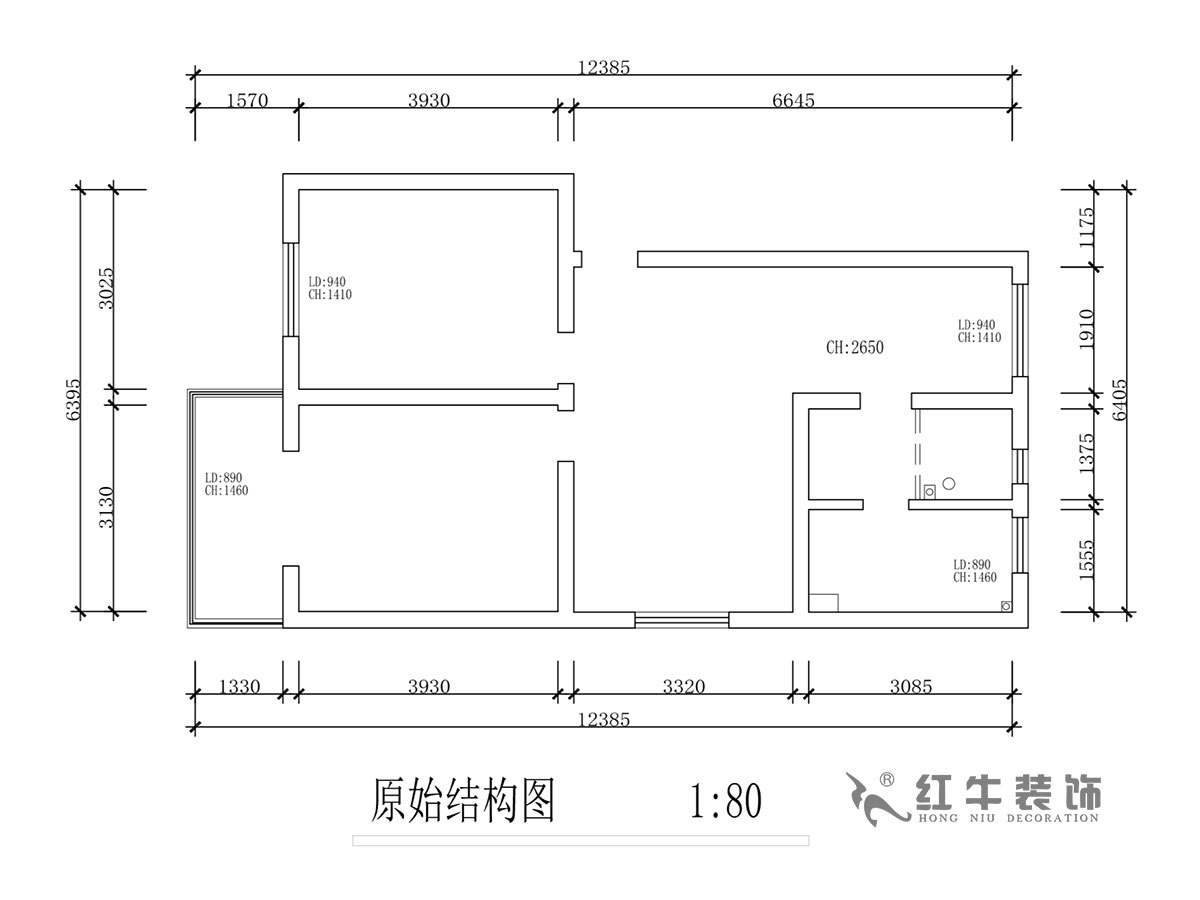 蒋琛|石门坎110号3-501-75㎡-现代简约风格|2室2厅1卫|旧房装修|成品家¥120000|全包12万|00_01原始结构图