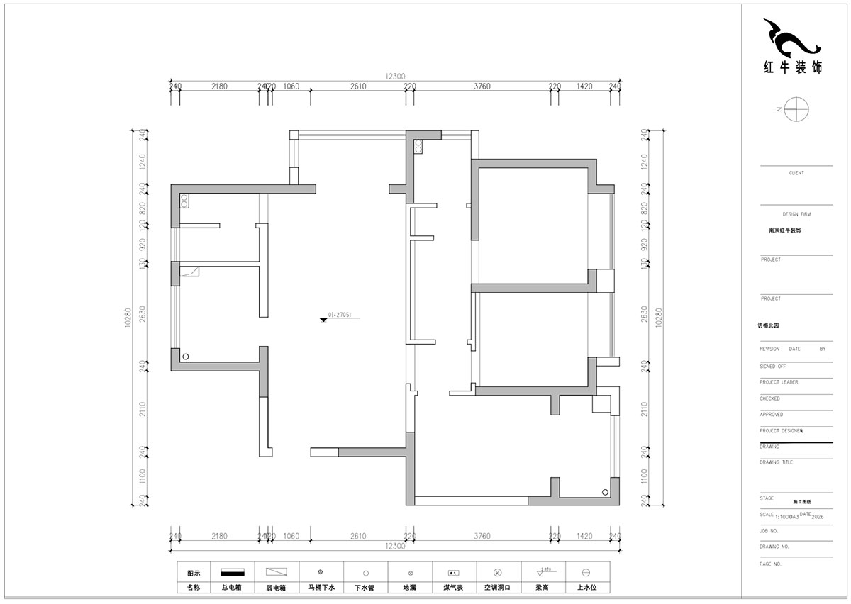 顾娟|访梅北园12-1701-120㎡-法式奶油风|3室2厅2卫1厨2阳台|新房装修|定制家|全包16万|00_01原始结构图