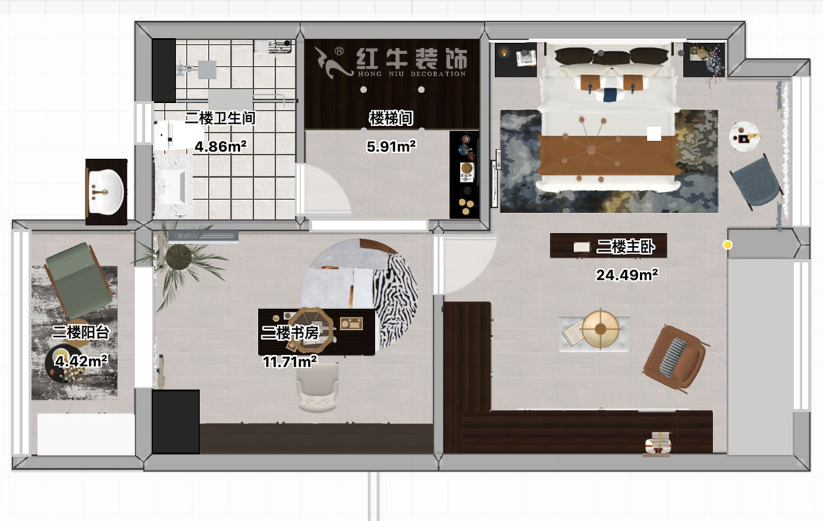 顾娟|仙林首望城5-1102-120㎡-简美风格|3室2厅2卫|新房装修|定制家¥168000|全包18万|00_09二楼平面彩图