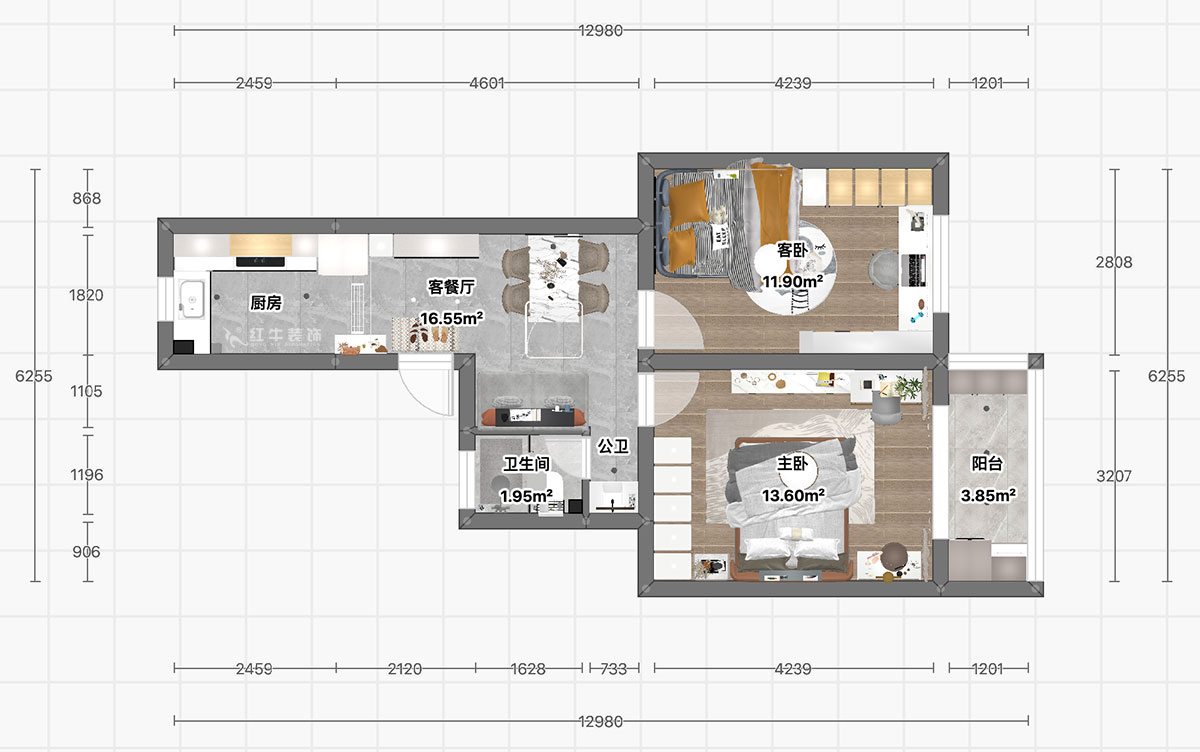 顾娟|清凉山庄50号6-501-60㎡-现代风格|2室2厅1卫|旧房装修|定制家|全包11