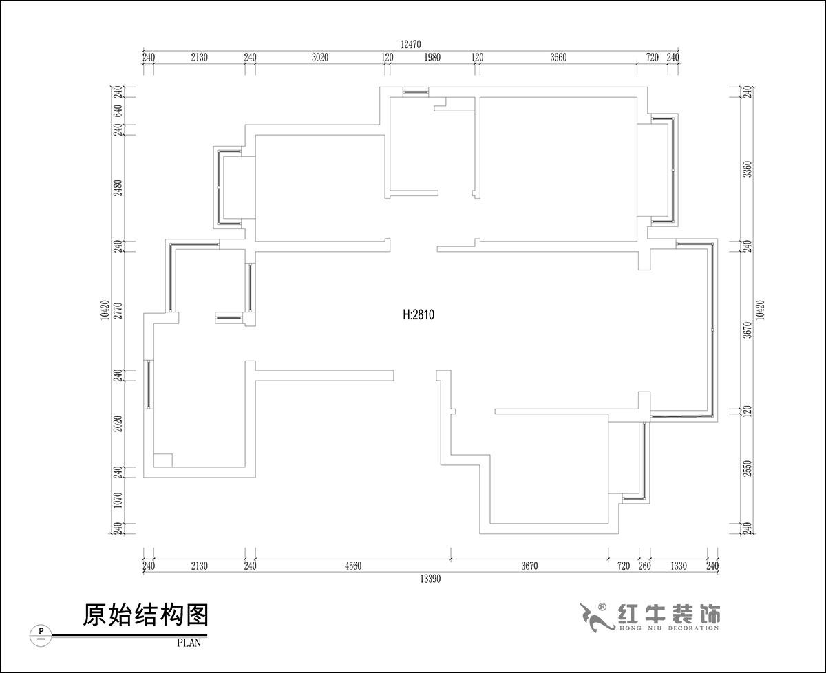 张桐玮|恒大林溪郡13-1001-99㎡-简欧风格|3室1厅1卫|新房装修|定制家¥122000|全包13万|00_01原始结构图