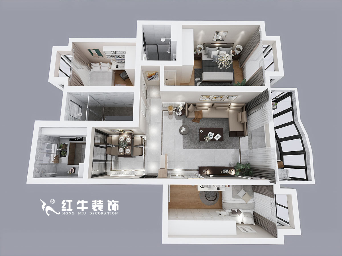 吴波_黄埔鑫园13-505-116㎡-现代风格_3室2厅2卫_定制家¥162554→00鸟瞰图