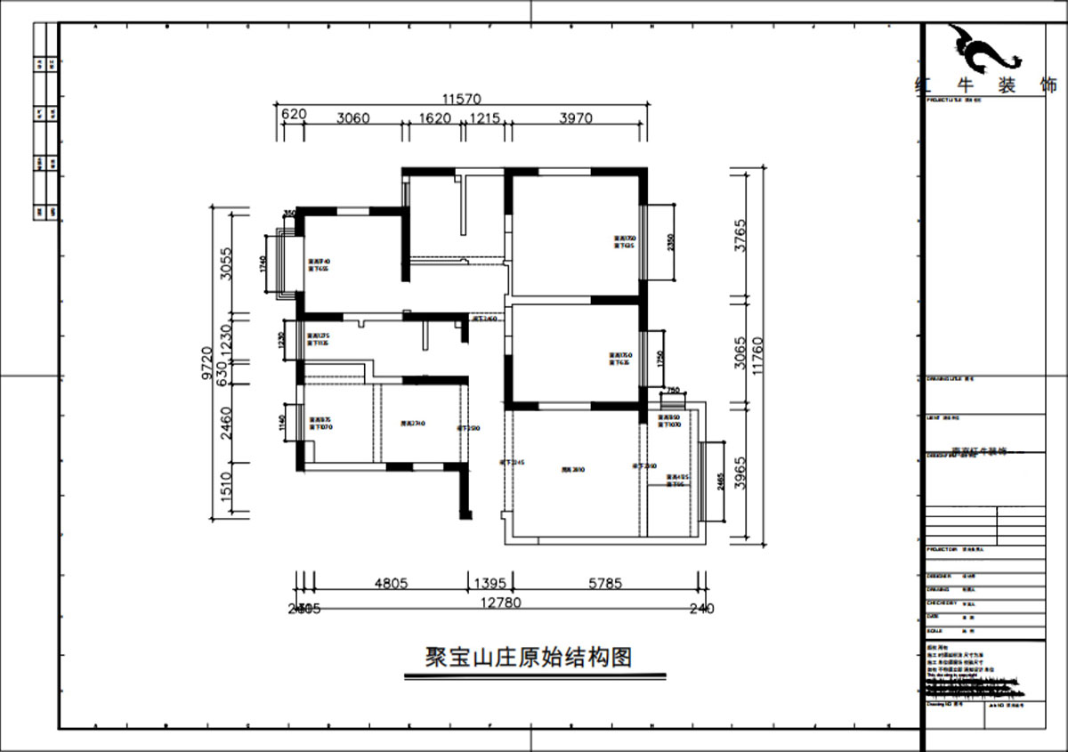 朱彦|聚宝山庄海棠街区5-1203-130㎡-现代简约风格|3室2厅2卫|老房改造|定制家|全包16万|00_01原始结构图