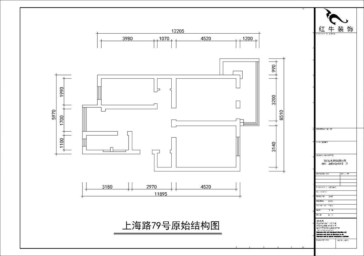 朱彦|上海路79号2-201-80㎡-简约风格|3室1厅1卫|老房装修|定制家|全包11万|00_01原始结构图