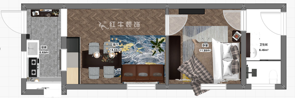 朱明琪|文昌宫6-101-45㎡-现代简约风格|1室1厅1卫|老房装修|定制家¥84206|全包9万|00_03彩平图