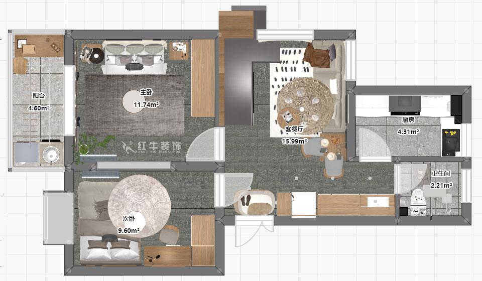 孟宪涛|尧顺佳园2期60-606-72㎡-简约风格|3室1厅1卫|新房装修|定制家|全包11万|00_03一层平面彩图