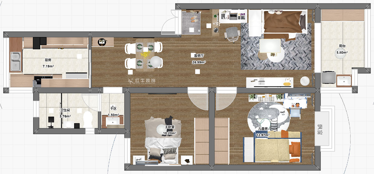 朱彦|广厦嘉苑8-1-202-85㎡-简约风格|2室2厅1卫|老房装修|定制家|全包12万|00_03平面彩图
