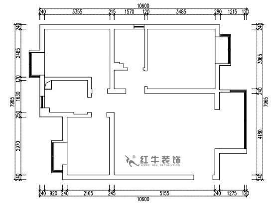 张桐玮|江雁依山郡23-901-76㎡-现代简约风格|3室1厅1卫|旧房改造|定制家¥93180|全包10万|00_01原始结构图