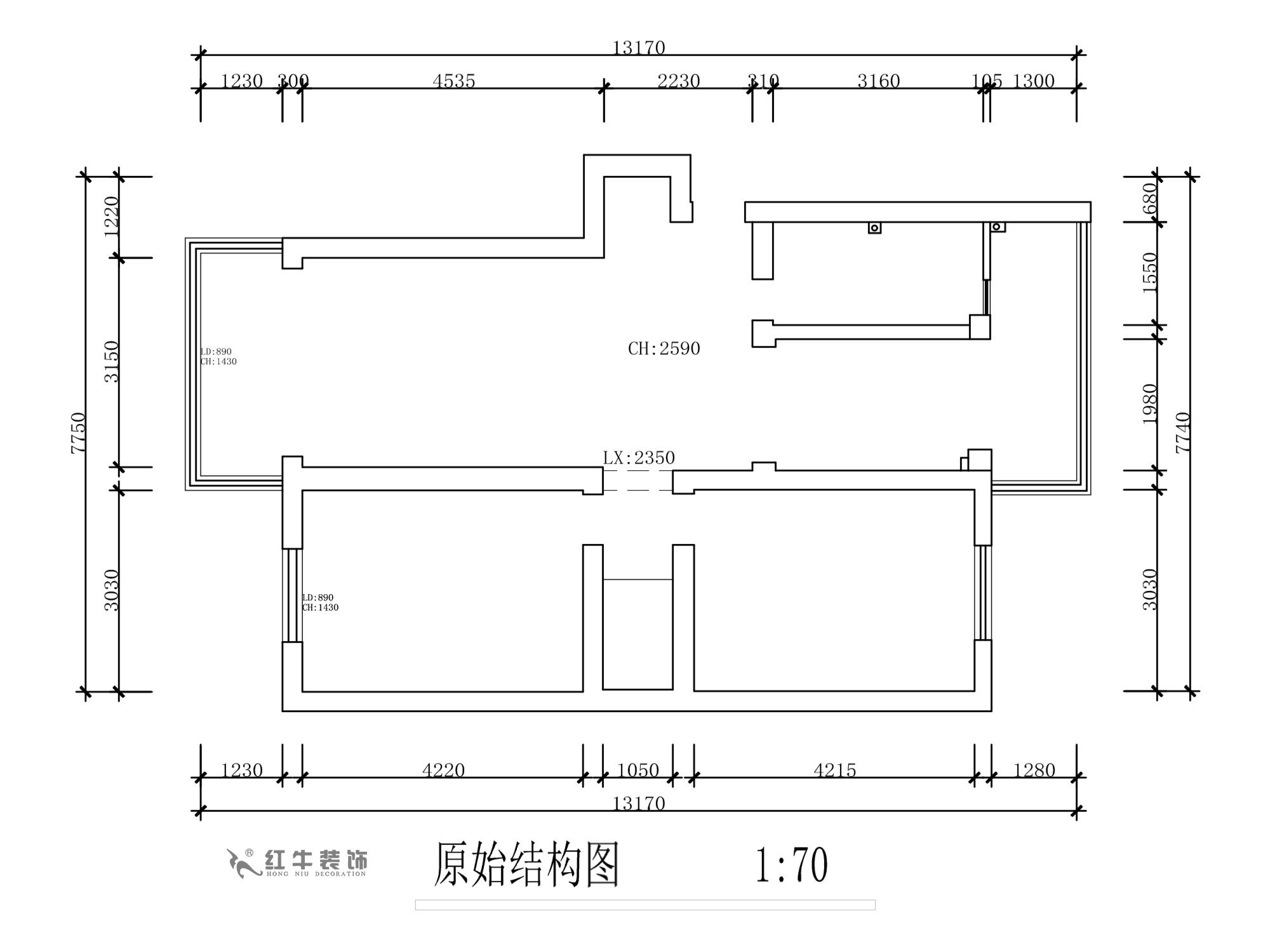 蒋琛|天福园43-401-90㎡-现代简约风格|2室1厅1卫|旧房装修|定制家¥122757|全包12万|00_01原始结构图