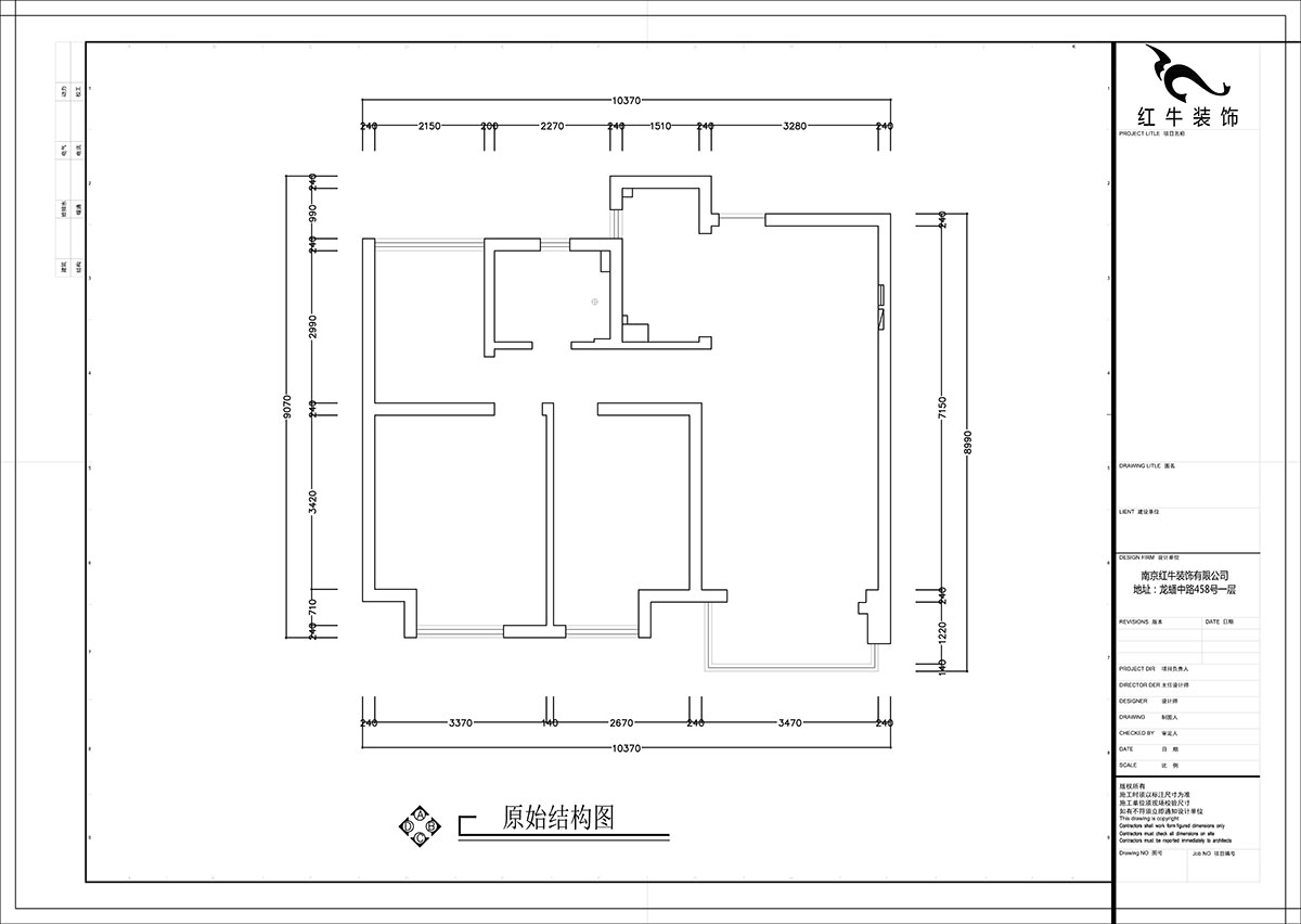 张智猿|紫峰公馆1-2栋1006-88㎡-现代风格|3室1厅1卫|老房装修|定制家¥122000|全包11万|00_01原始结构图