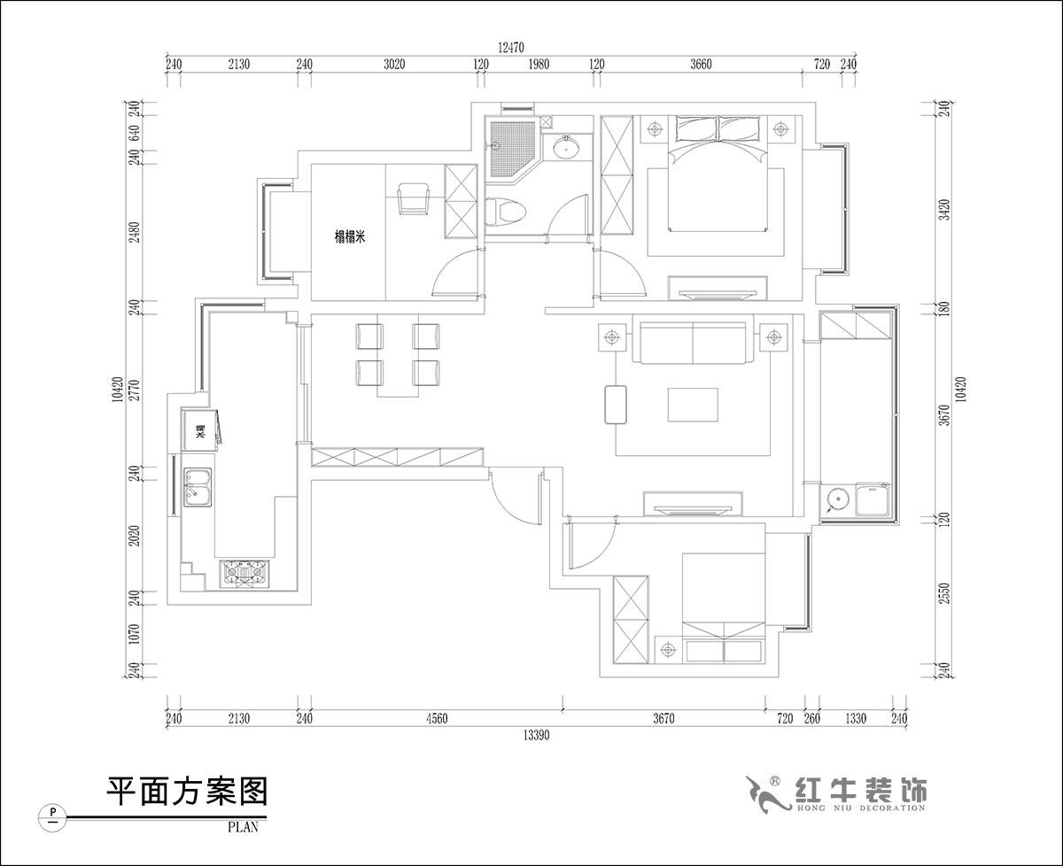 张桐玮|恒大林溪郡13-1001-99㎡-简欧风格|3室1厅1卫|新房装修|定制家¥122000|全包13万|00_02平面方案图