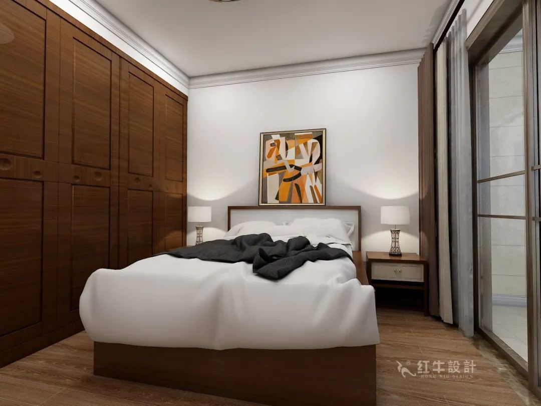 摩登7娱乐设计--中垠紫金官邸122㎡(E户型)现代中式08效果图欣赏_主卧