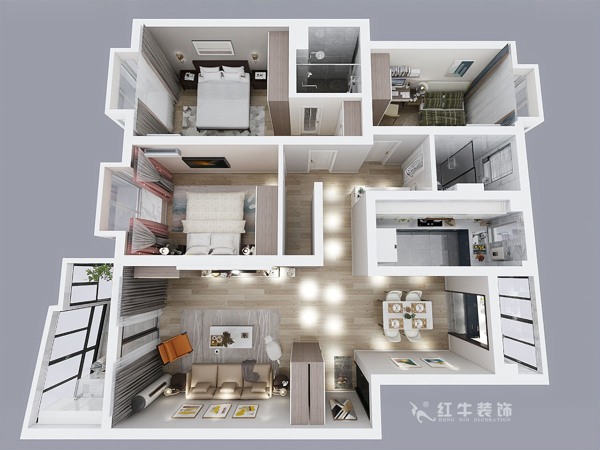 房亮_枫丹白露21-102-125㎡-现代简约风格_3室2厅2卫(老房装修)_定制家¥214554_全包22万00_04鸟瞰图