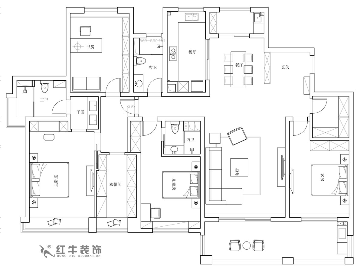 【实景案例】陆利民|天珑湾150-1603-240㎡-现代轻奢风格|4室2厅3卫|定制家¥338430|全包40万|00_01平面布置图