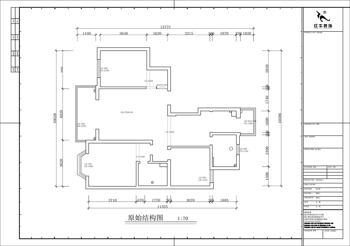 蒋琛|香榭里8-2-901-108㎡-现代简约风格|3室2厅2卫|老房装修|定制家|全包16万|00_01原始结构图