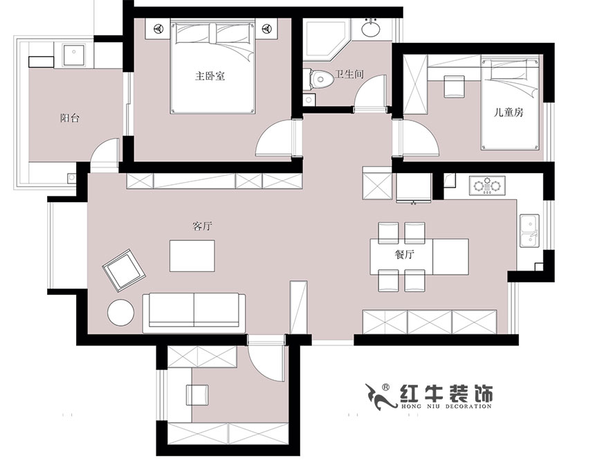 陆利民_东郊小镇二街区32-3-206-90㎡-美式轻奢风格_平面布置图