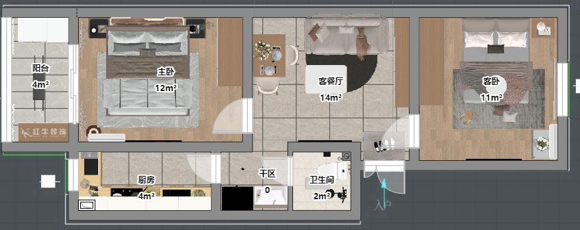 吴波|康美里1-4-502-60㎡-现代简约风格|2室2厅1卫|旧房装修|定制家|全包9