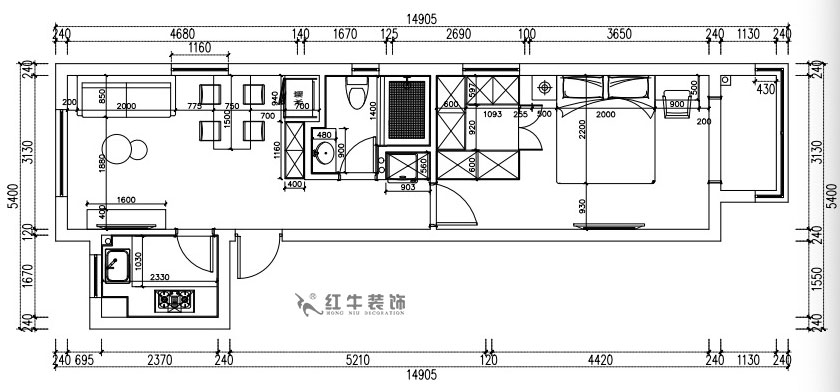 张桐玮|紫杨佳园29-2101-59㎡-现代简约风格|2室1厅1卫|新房装修|定制家¥89500|全包10万|00_03平面尺寸图