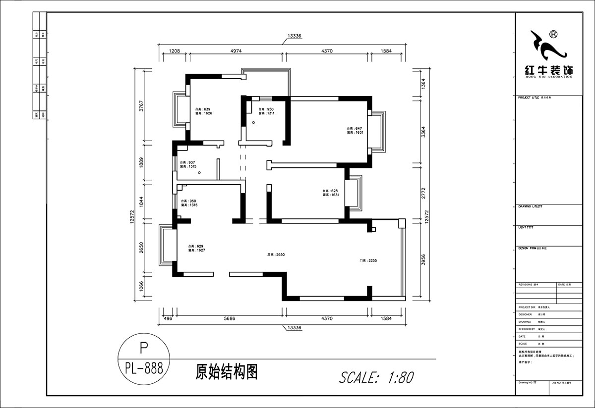 顾娟|挪威森林13-501-125㎡-中古风|3室2厅2卫|旧房装修|定制家|全包17万|00_01原始结构图