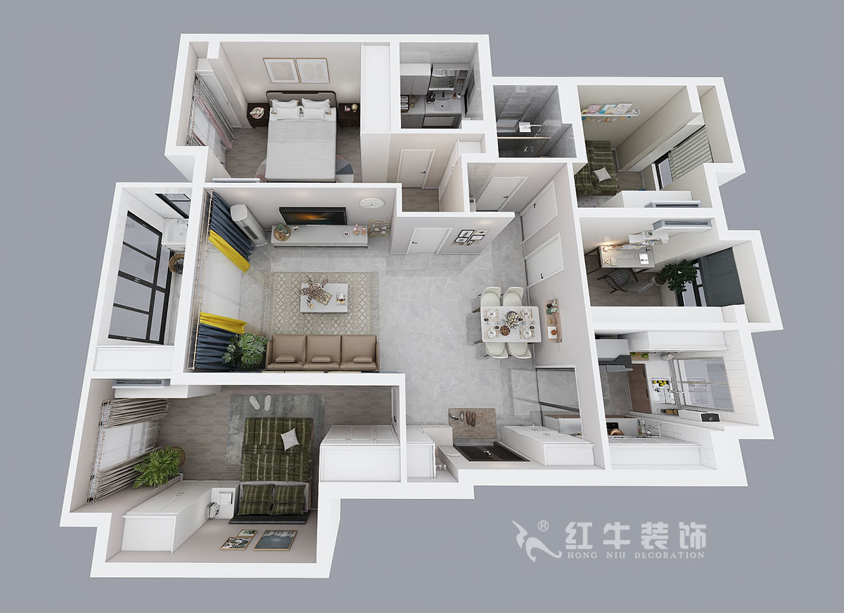 吴波|湖光晨樾2-402-108㎡-现代风格|4室2厅2卫|新房装修|定制家¥129152|全包13万|00_04鸟瞰图