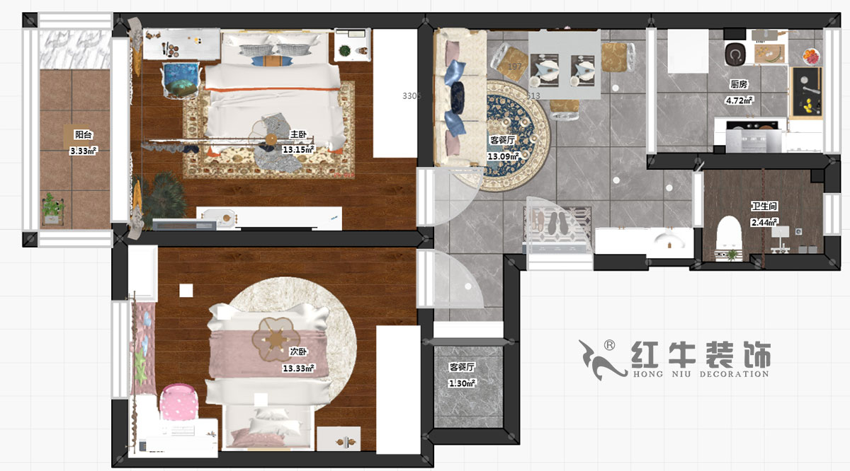 张桐玮_武定新村41-402-60㎡-简欧风格_2室1厅1卫(老房装修)_定制家¥83500_全包10万00_03彩平图