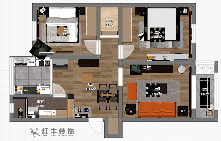 顾娟_全福小区10-201-90㎡-现代风格_2室2厅1卫(旧房装修)_半包¥66800_全包13万00_03彩平图