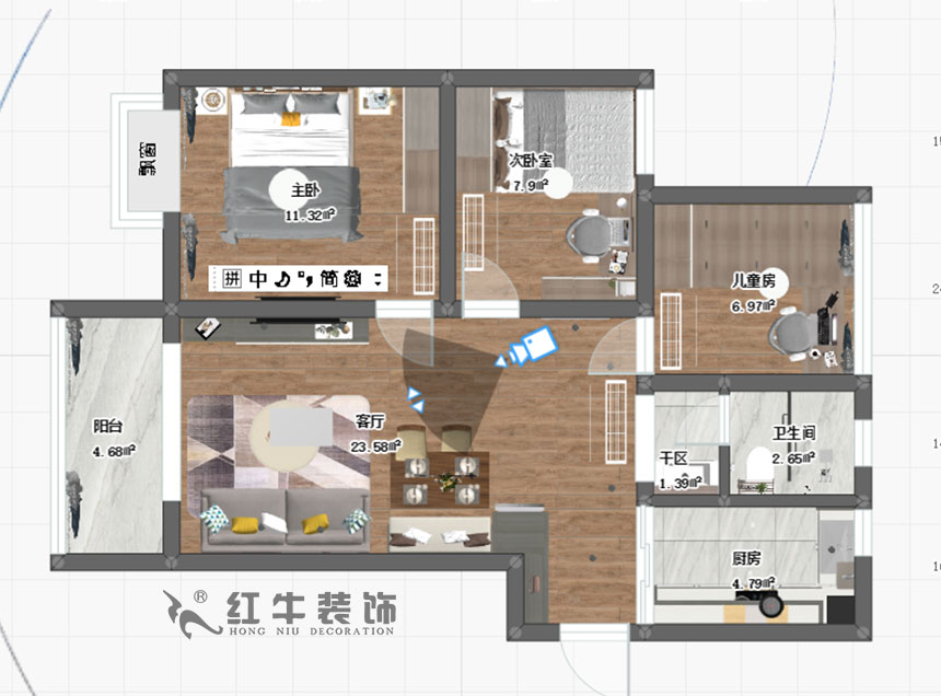 陆利民_保利罗兰春天1-1404-86㎡-现代风格_3室2厅1卫(新房装修)_成品家¥136800_全包13万00_03彩平图