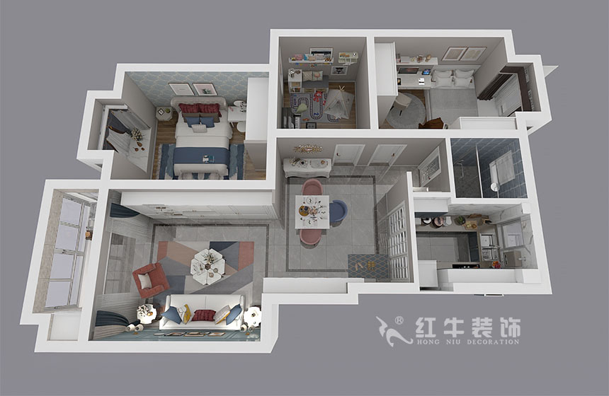朱明琪_双和园15-1-702-95㎡-简美风格_3室2厅1卫(老房装修)_成品家¥128088_全包13万00_04鸟瞰图