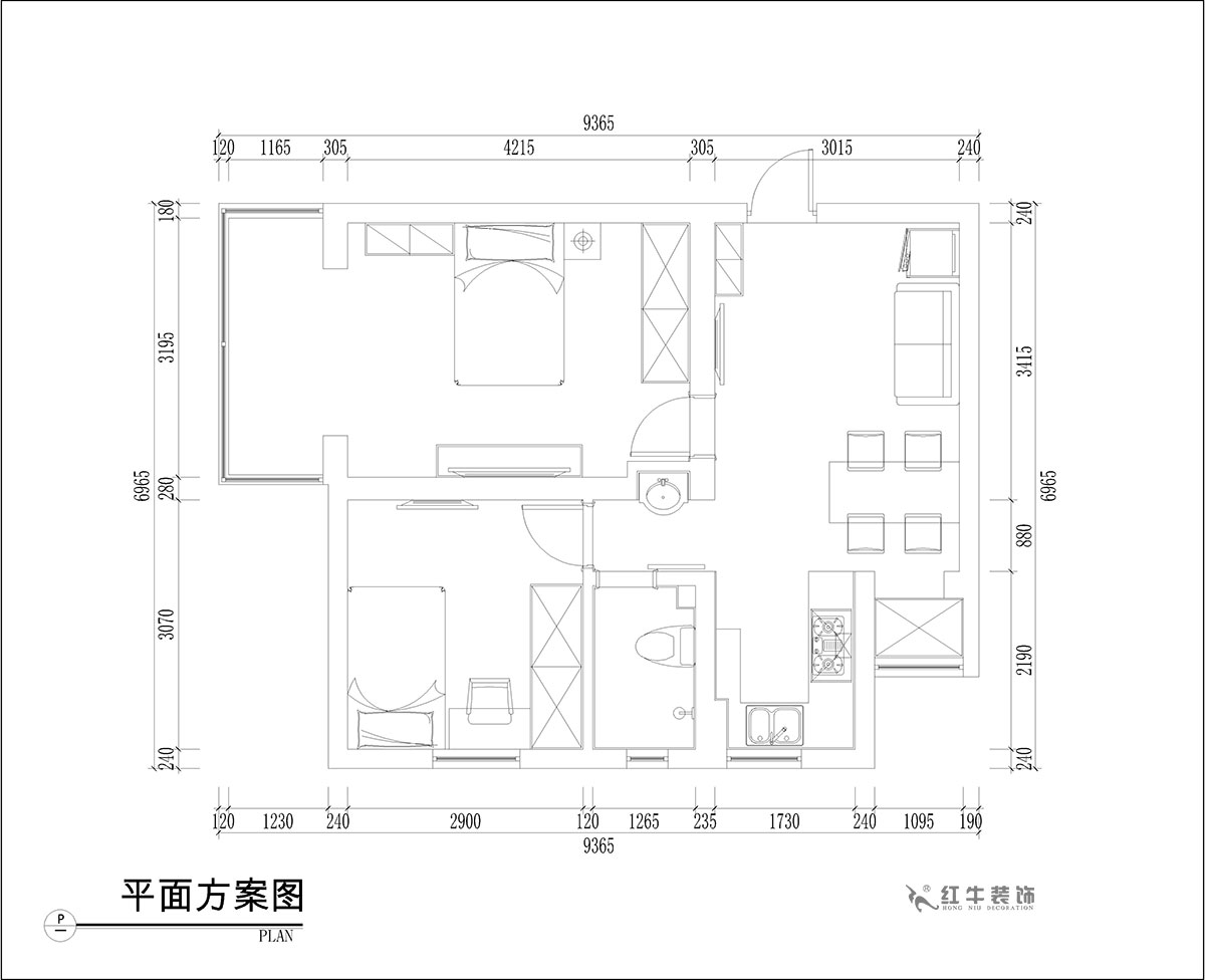 张桐玮|腾飞园7-104-58㎡-现代简约风格|2室1厅1卫|旧房改造|定制家¥65000|全包10万|00_02平面方案图