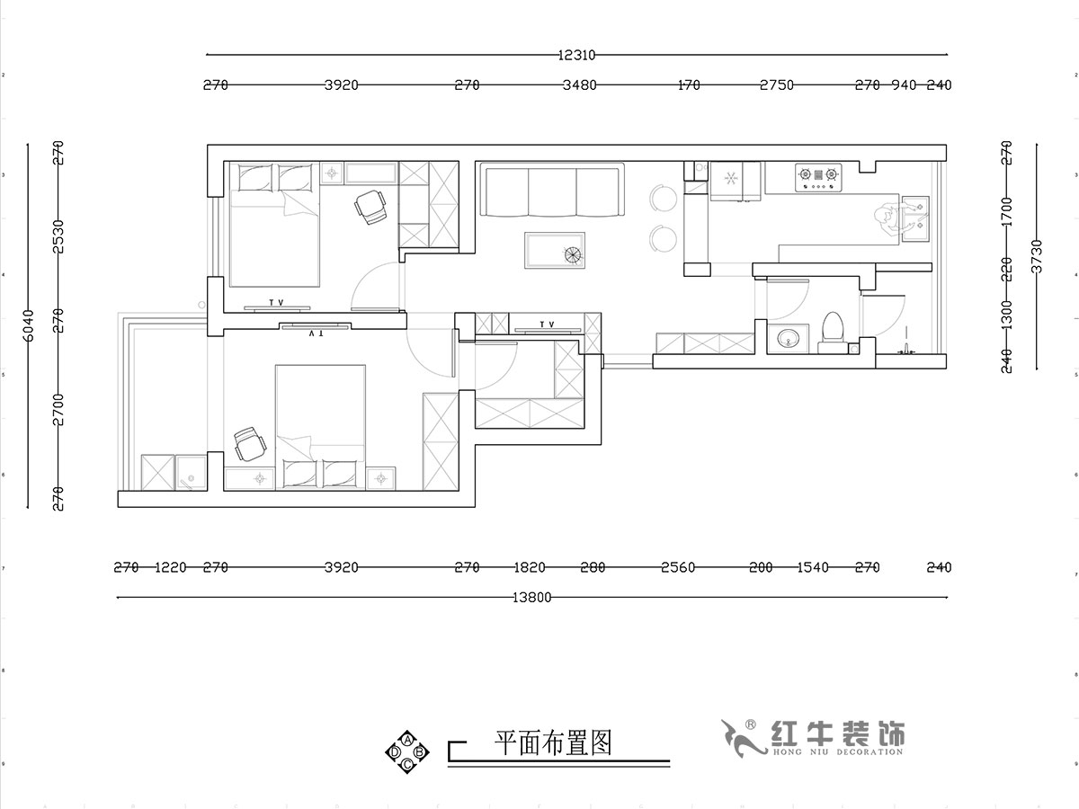 【实景案例】张智猿|热河南路308小区11-3-201-60㎡-简约风格|2室1厅1卫|老房装修|成品家¥92700|全包12万|00_02平面布置图