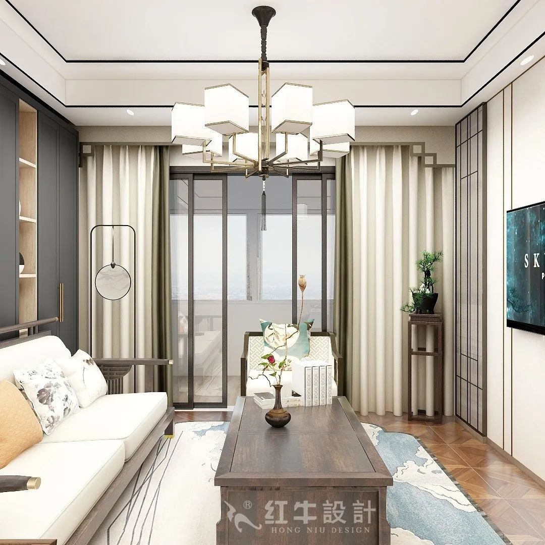 朱明琪_摩登7娱乐设计--中垠紫金官邸105㎡(C3户型)新中式风格01客厅